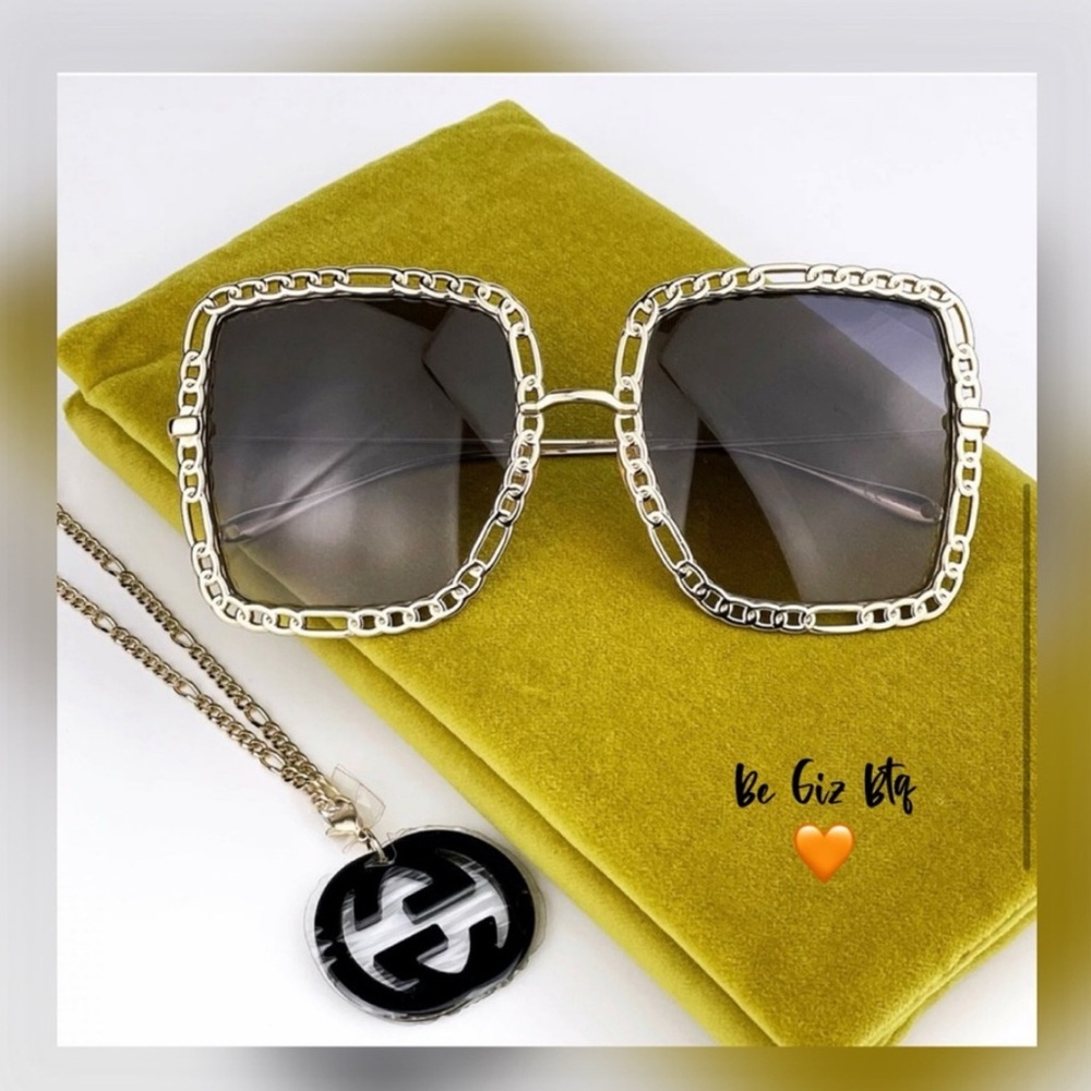 NWT Gucci Authentic Gold & Gray Gradient Rectangle Metal Women Sunglasses - Picture 4 of 4